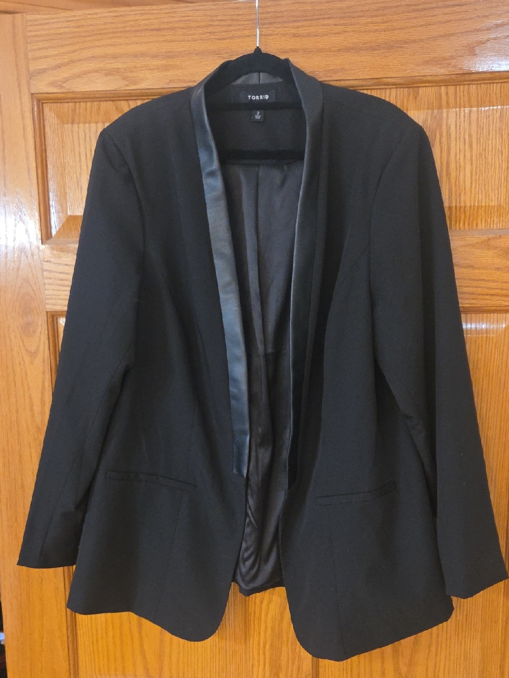 torrid Black Open-Front Faux Leather-Trim Blazer